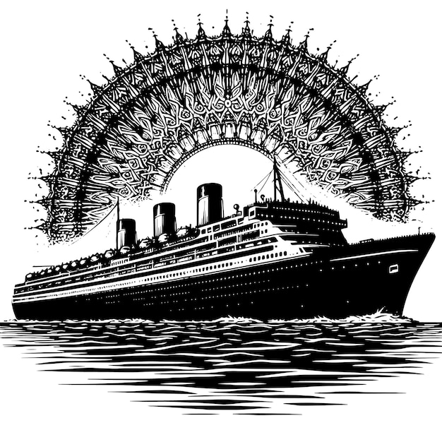 Um desenho de um navio que tem a palavra o nome do navio nele