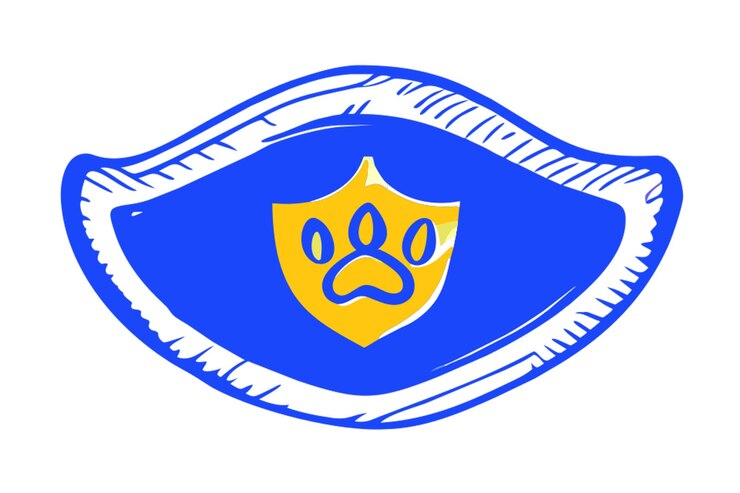 Vetor um desenho de um olho com um escudo amarelo e um escudo azul e amarelo com um rosto desenhado nele