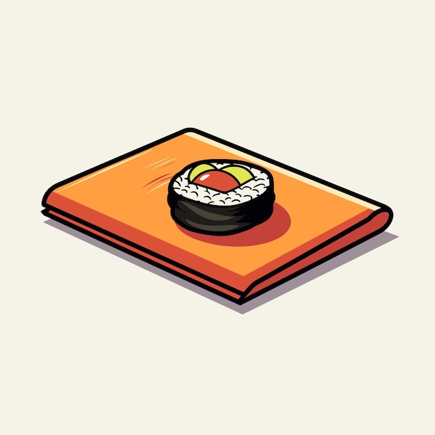Um desenho de um pedaço de sushi em um fundo marrom