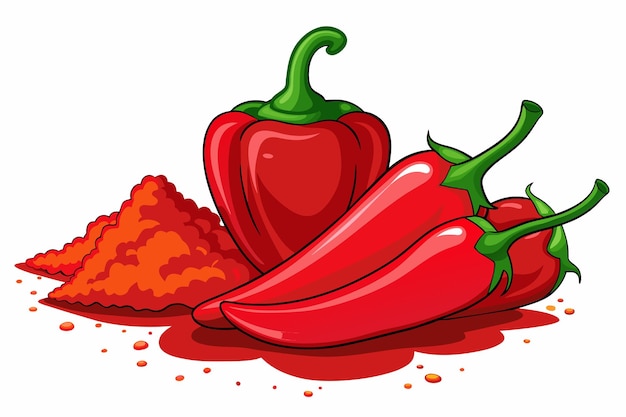 Vetor um desenho de um pimentão vermelho e uma pilha de pimenta vermelha