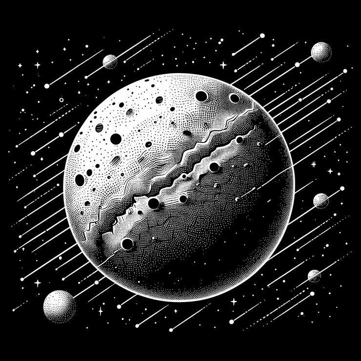 Vetor um desenho de um planeta com a lua e as estrelas