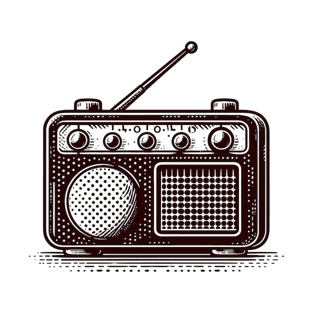 um desenho de um rádio antigo com as palavras velho nele