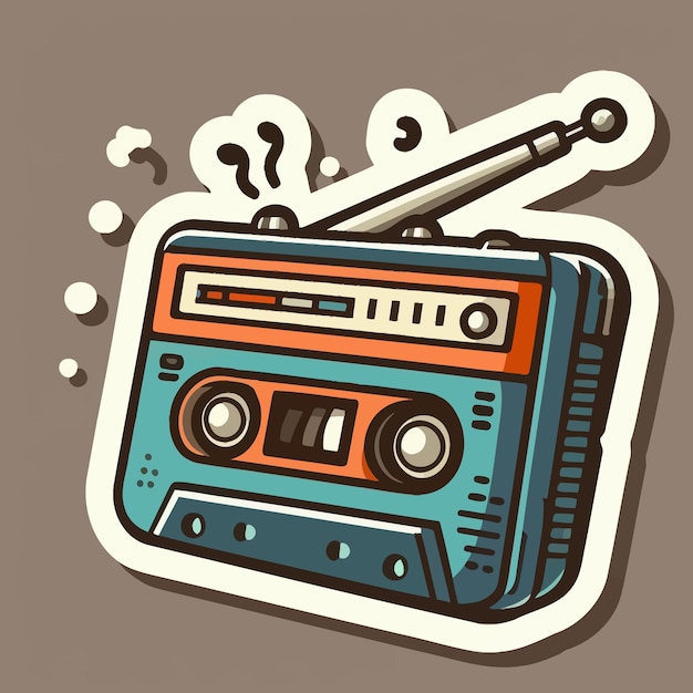 um desenho de um rádio com uma imagem de um martelo nele