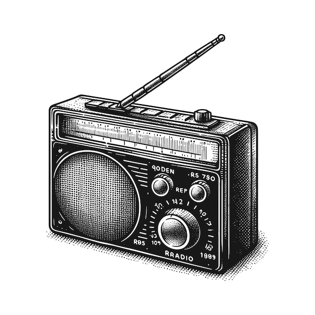 Um desenho de um rádio que diz velocímetro sobre ele