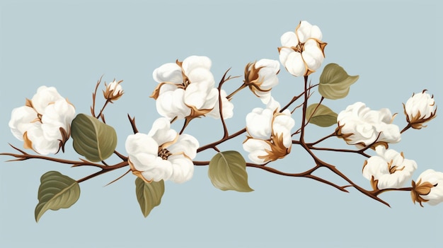 Vetor um desenho de um ramo com flores brancas nele