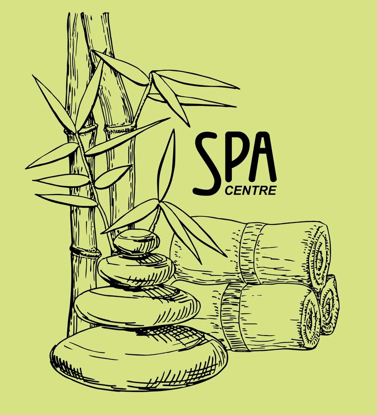 Vetor um desenho de um spa com uma planta de bambu nele