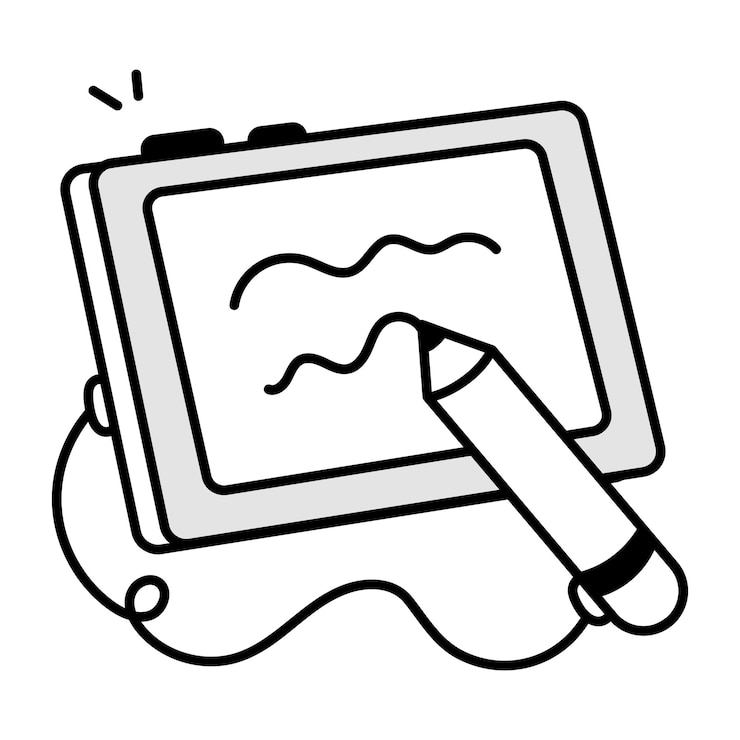 Vetor um desenho de um tablet com um lápis nele