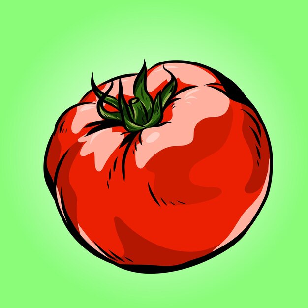 Vetor um desenho de um tomate em um fundo verde