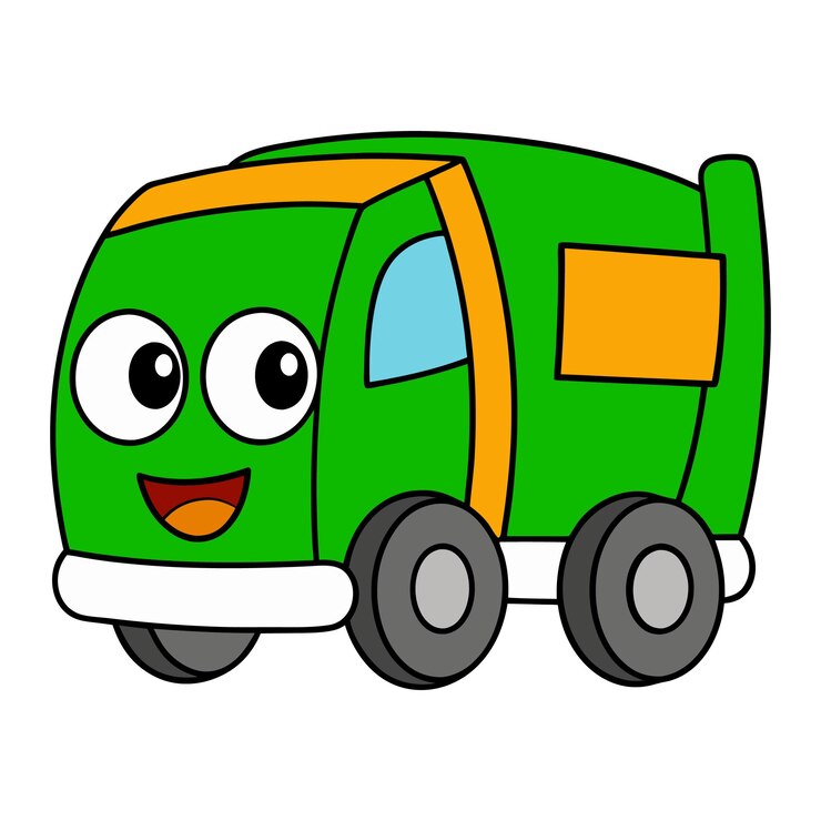 Vetor um desenho de um trem verde com um rosto e um rosto desenhado nele