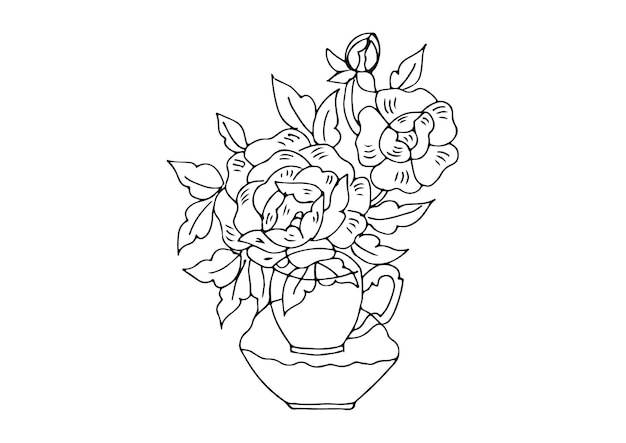 Vetor um desenho de um vaso de flores com uma flor nele.