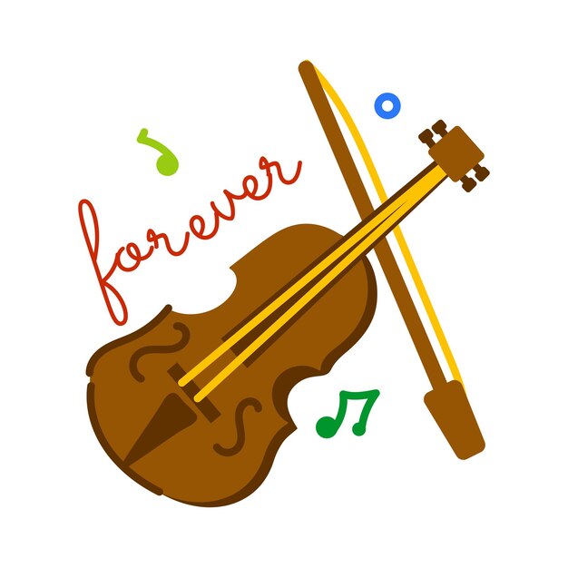 Vetor um desenho de um violino com a palavra para sempre nele