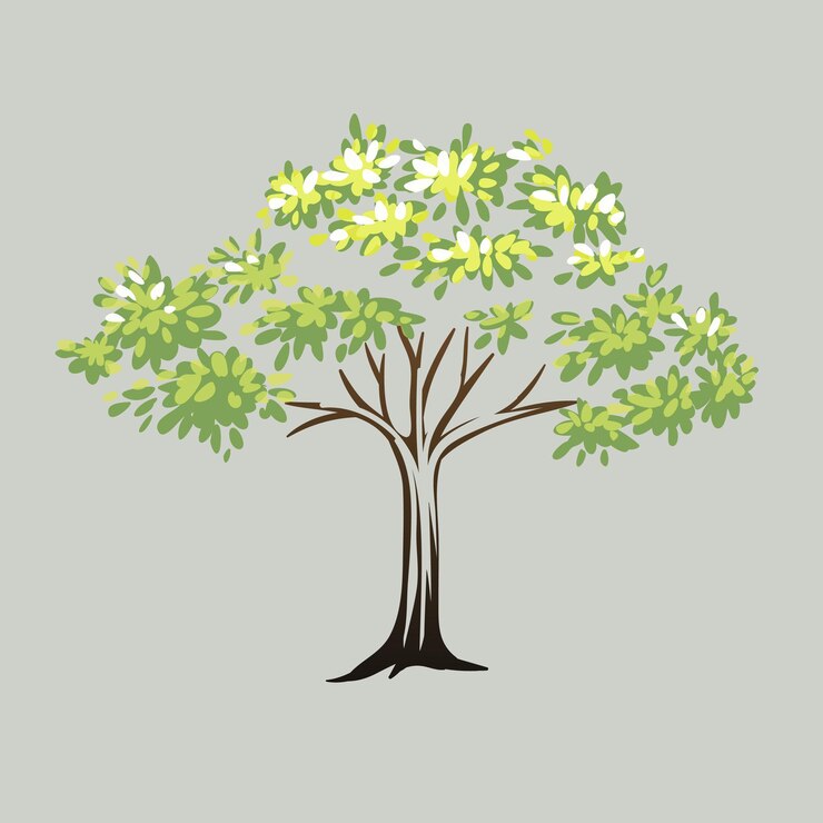 Vetor um desenho de uma árvore com um fundo frondoso