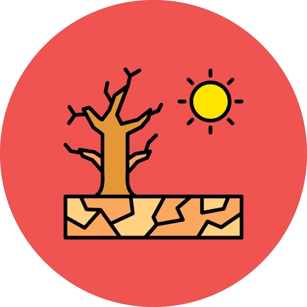 Vetor um desenho de uma árvore com um sol e um círculo vermelho com a palavra sol