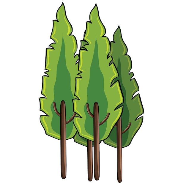 um desenho de uma árvore de pinheiro com uma linha de pinheiros