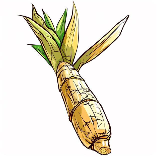 um desenho de uma banana que tem uma folha nele