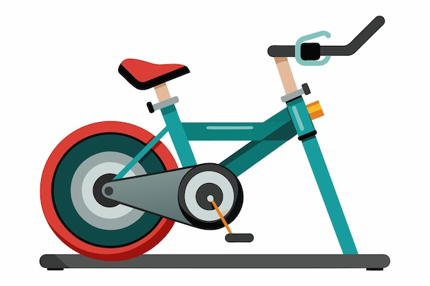 um desenho de uma bicicleta com uma roda vermelha e uma roda preta