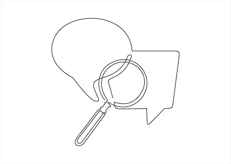 Vetor um desenho de uma bolha de fala com uma lupa e uma lupa