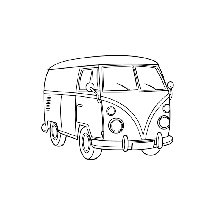 Vetor um desenho de uma carrinha vw com a palavra "vw" escrito nela.