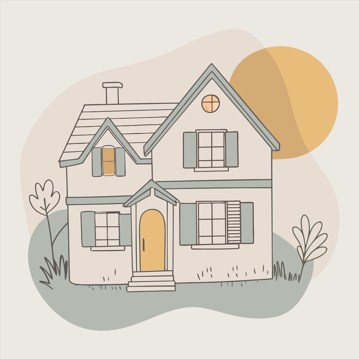 Vetor um desenho de uma casa com um sol no topo