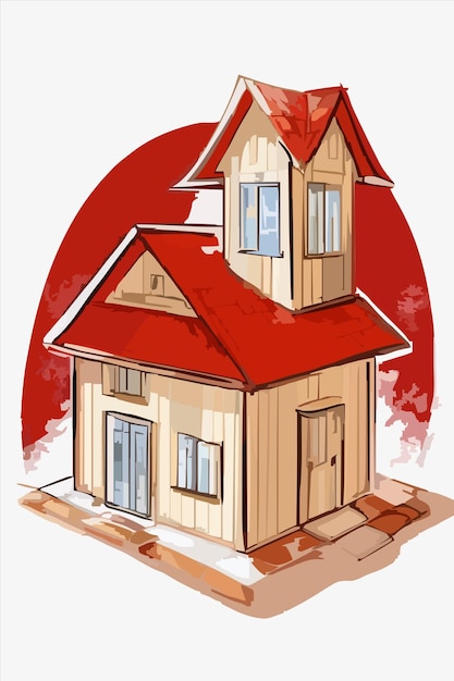 Vetor um desenho de uma casa com um telhado vermelho e um teto vermelho