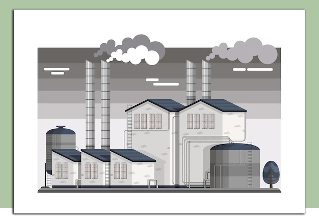 Vetor um desenho de uma fábrica com fumaça saindo dela