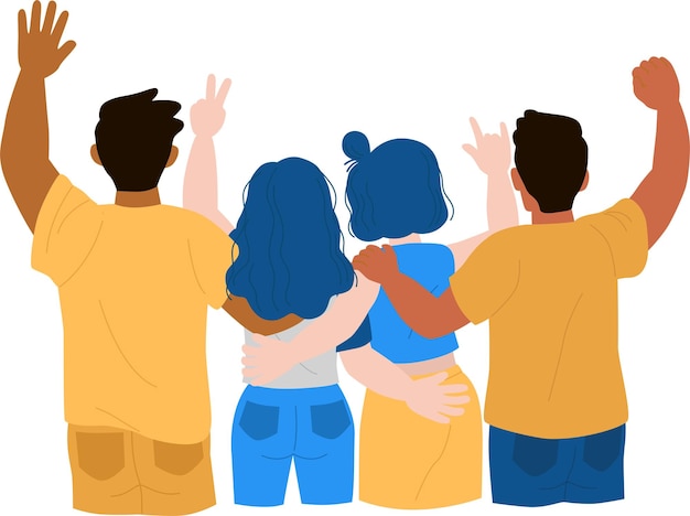um desenho de uma família com os braços levantados no ar