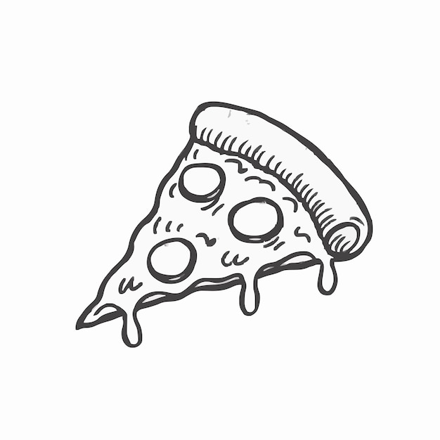 Vetor um desenho de uma fatia de pizza com as palavras pizza nele