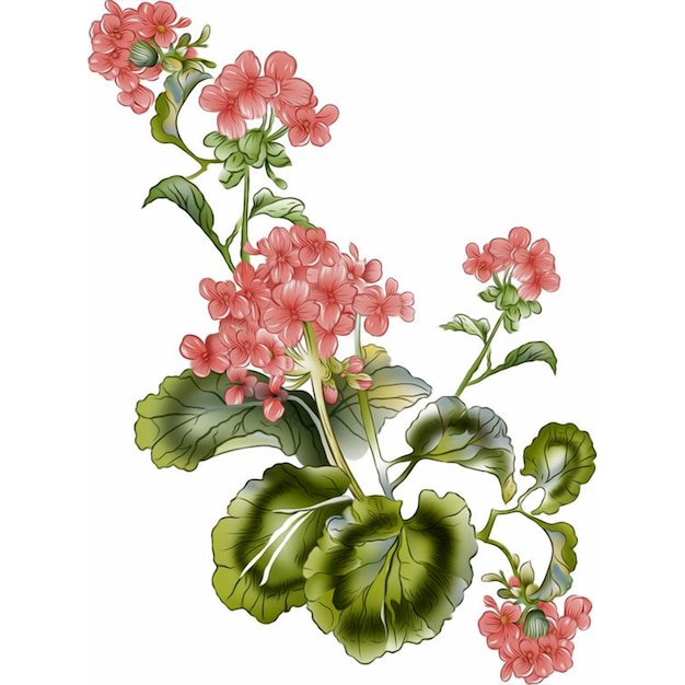 Vetor um desenho de uma flor com flores cor de rosa e folhas