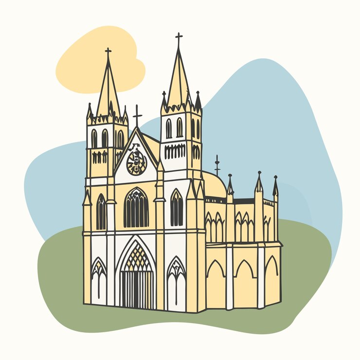 Vetor um desenho de uma igreja com as palavras "catedral" citadas