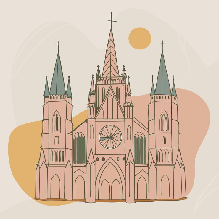Vetor um desenho de uma igreja com uma cruz no topo dela