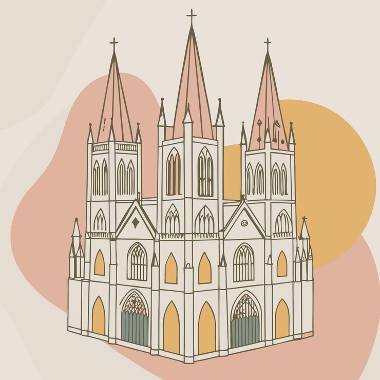 Vetor um desenho de uma igreja com uma cruz no topo dela