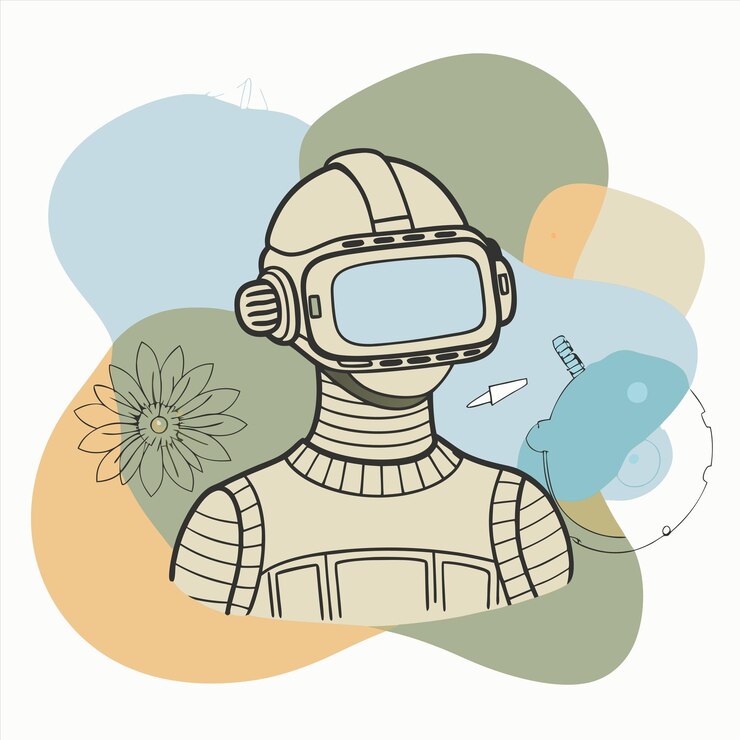 Vetor um desenho de uma máscara de gás com um pássaro ao fundo