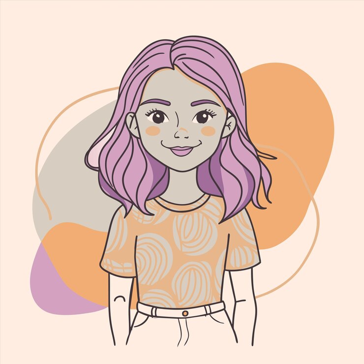 Vetor um desenho de uma menina com cabelo rosa e uma camisa amarela que diz " ela é uma menina "