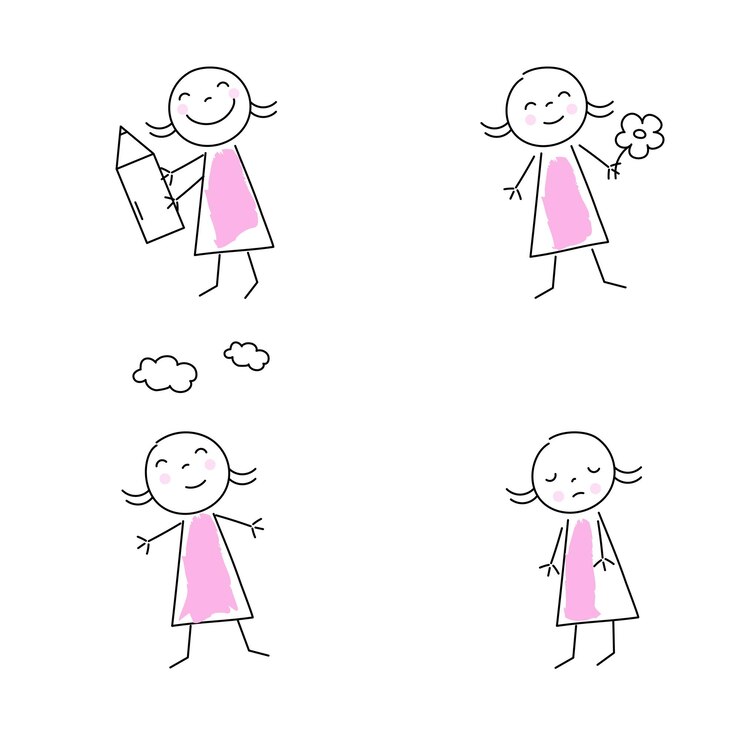 Vetor um desenho de uma menina com um lápis e um lápis