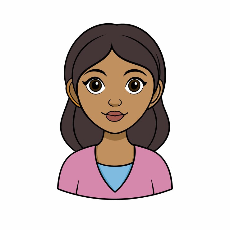 Vetor um desenho de uma menina com uma camisa rosa que diz a palavra sobre ele