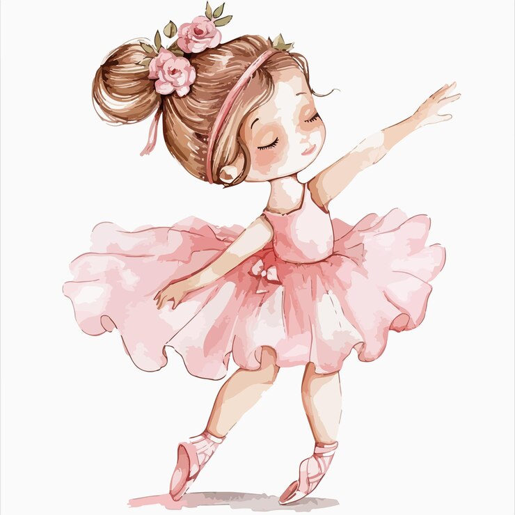 Vetor um desenho de uma menina em um vestido rosa com uma flor no meio