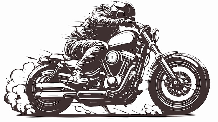 Vetor um desenho de uma motocicleta com um homem na parte de trás