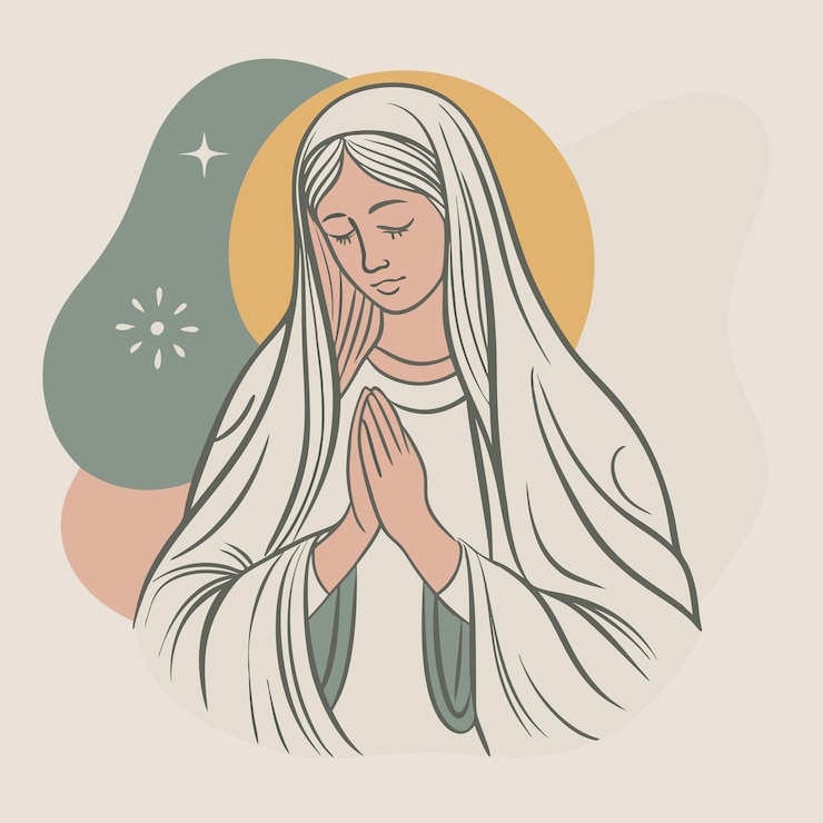 Vetor um desenho de uma mulher com cabelos longos e uma cruz no topo de sua cabeça
