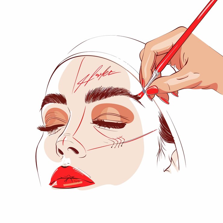 Vetor um desenho de uma mulher com um batom vermelho no rosto