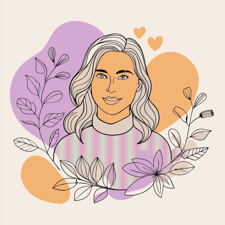 Vetor um desenho de uma mulher com um coração no fundo
