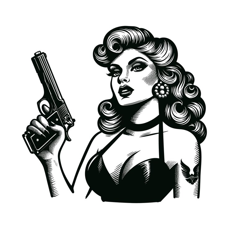 Vetor um desenho de uma mulher com uma arma na mão