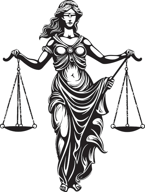 um desenho de uma mulher com uma escala que diz "a palavra justiça" citado nela