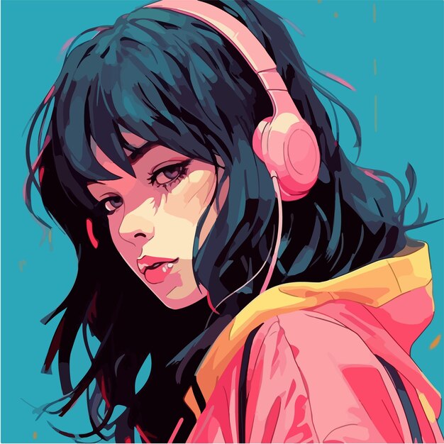 Personagem de anime moderno com cores vibrantes do estilo cyberpunk