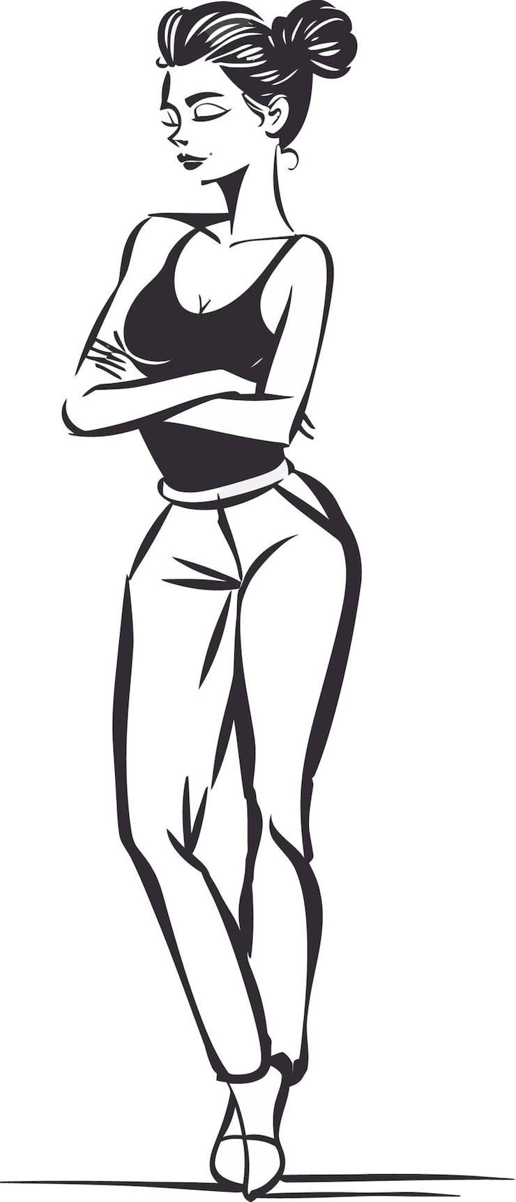 Vetor um desenho de uma mulher com uma parte superior preta em