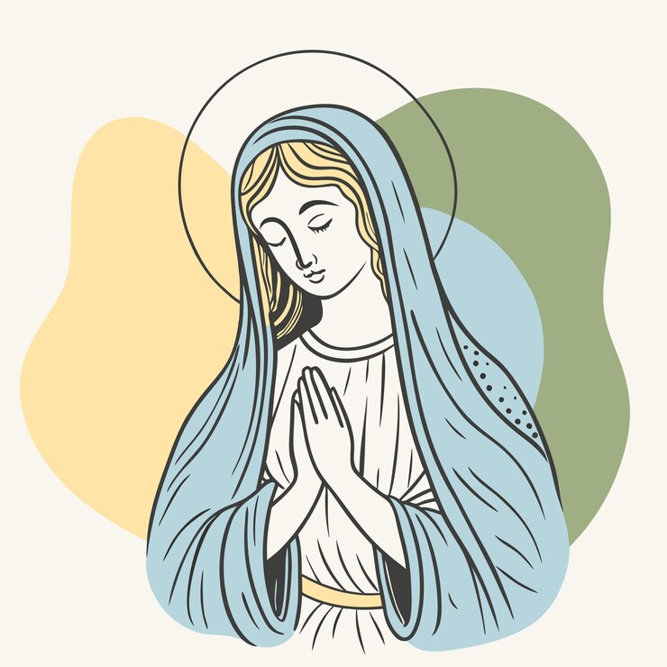 Vetor um desenho de uma mulher com uma túnica azul com a palavra deus nela