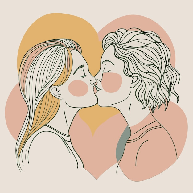 um desenho de uma mulher e um homem beijando um ao outro com um coração no fundo