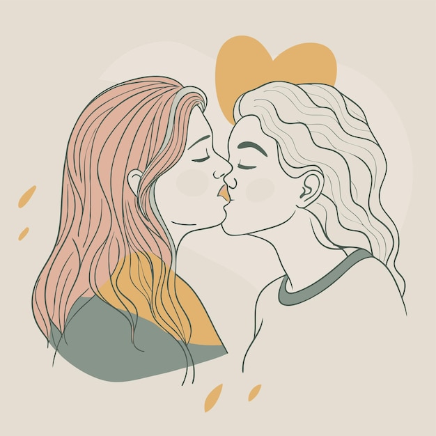 um desenho de uma mulher e uma mulher a beijar-se