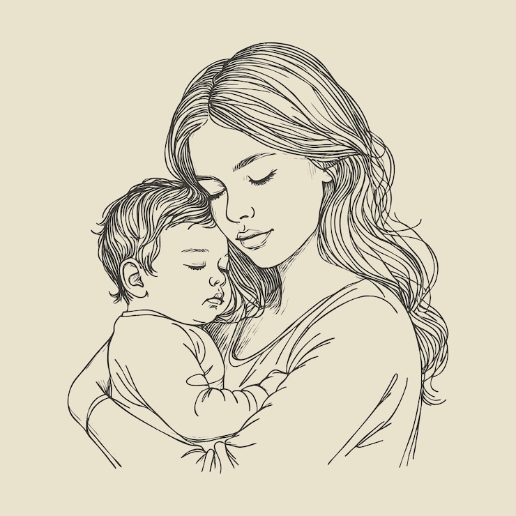 Vetor um desenho de uma mulher segurando um bebê
