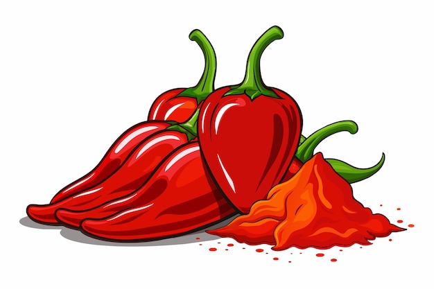 Vetor um desenho de uma pimenta vermelha com um desenh de uma pimentão vermelho sobre ele