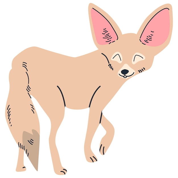 Vetor um desenho de uma raposa com uma orelha rosa.